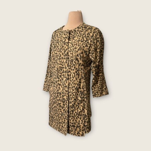 Leopard Coat Jacket Small Midi Twill 3/4 Sleeves Simple Collar 2000s EUC Fall - Picture 2 of 13
